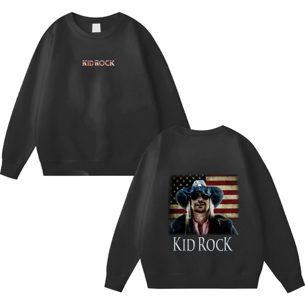 Kid Rock Double Sided Sweatshirts, Vintage American Flag Kid Rock Legend Double Sided Sweatshirts-image
