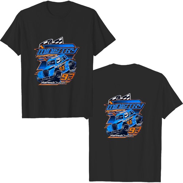 Vintage Y2K 2000S Ministry Motorsports Legends Car Dirt Track Racing Blue Graphic T-Shirt-image