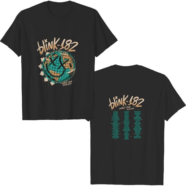 New-2 Sided 182 The World Tour 2023 2024 T-Shirt, Bl!Nk-182 Band 2023-image