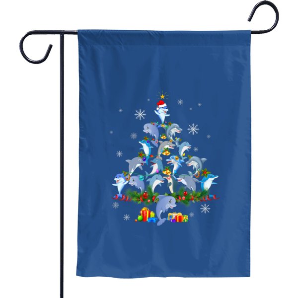 Santa Dolphin Fish Lover Xmas Dolphin Christmas Tr Garden Flags-image