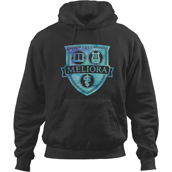 Meliora University Of Rochester Watercolor Logo Design In Blue Hoodies