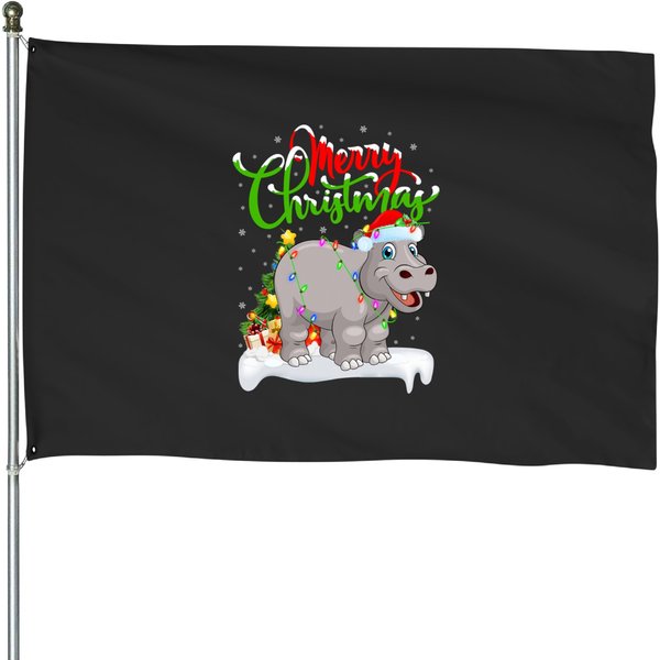 Hippopotamus Lover Xmas Lighting Christmas 356 Hippo House Flags-image