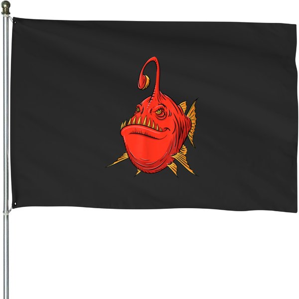 Menacing Cartoon Angler Fish T House Flags-image