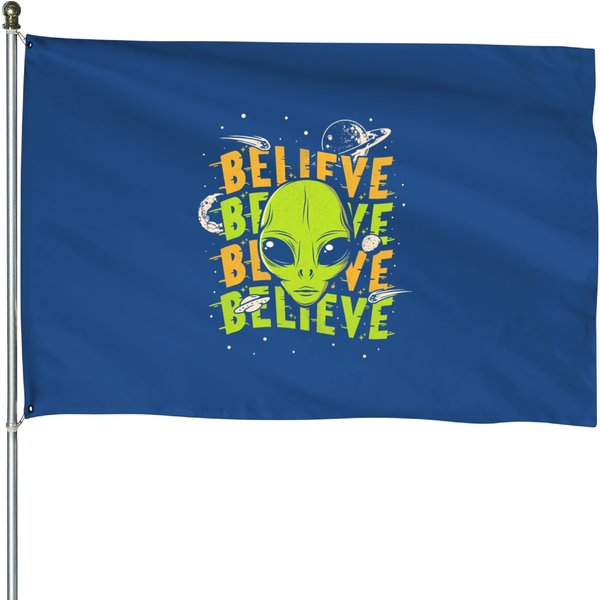 Aliens Believe Repeat Space Ufo Lover Extraterrestrial House Flags-image