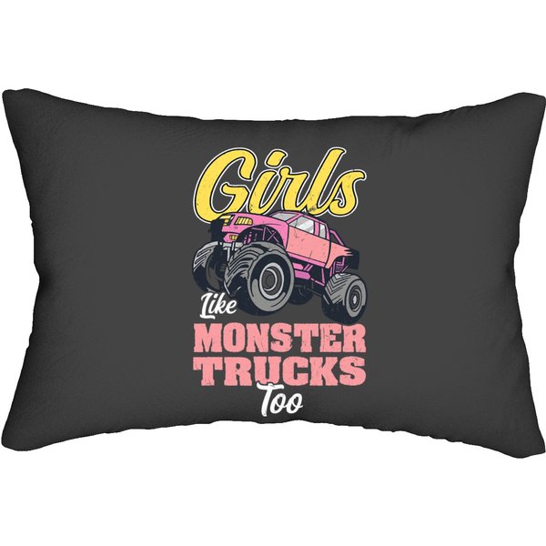 Girls Like Monster Truck Too Monster Truck Girl Women Lumbar Pillows-image