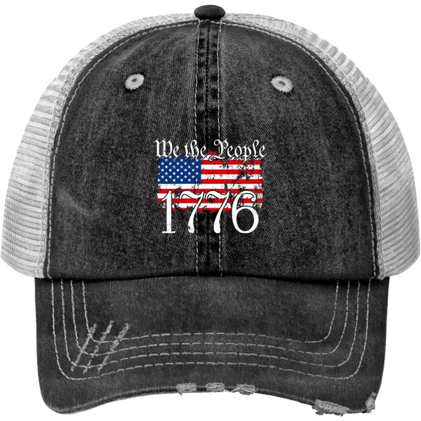 Womens We The People 1776 U.S. Constitution Freedom American Flag V-Neck Print Trucker Hats-image
