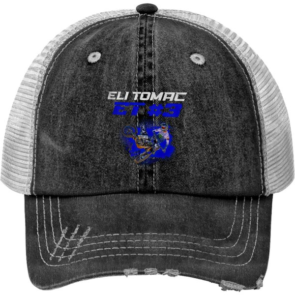 Eli Tomac Print Trucker Hats, Eli Tomac 3, Et3 2022, Motorcycle Racer Print Trucker Hats-image