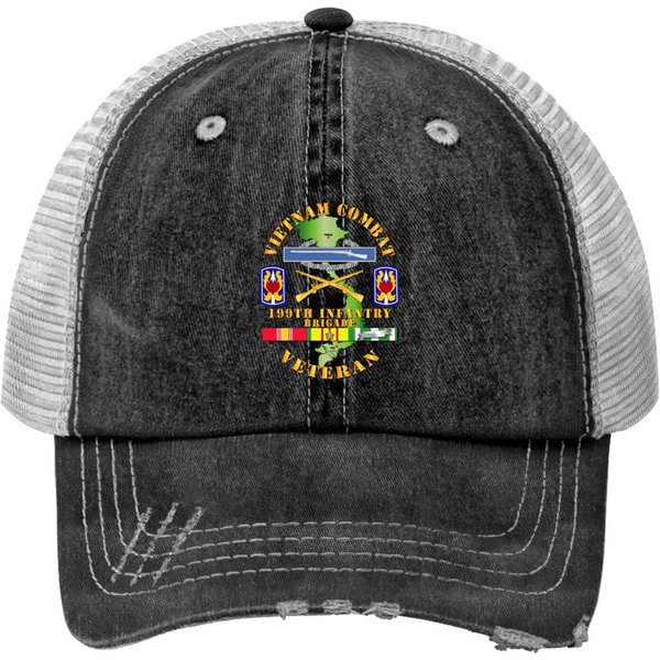 Vietnam Combat Infantry Veteran W 199th Inf Bde Print Trucker Hats