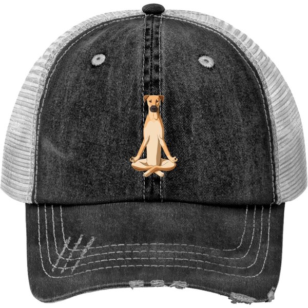 Black Mouth Cur Dog Meditate Print Trucker Hats-image