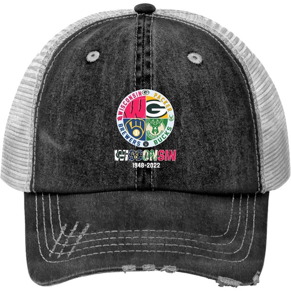 Wisconsin Sports Trucker Hats - Packers, Brewers, And Bucks 1948-2022-image