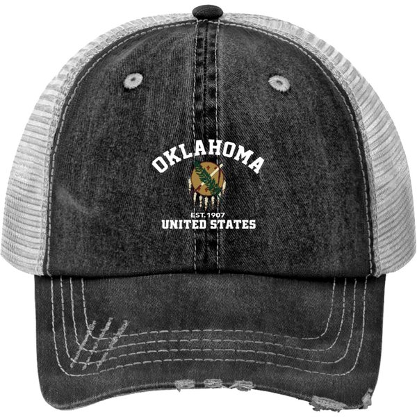 Oklahoma Usa Est 1907 Patriotic Flag Print Trucker Hats-image