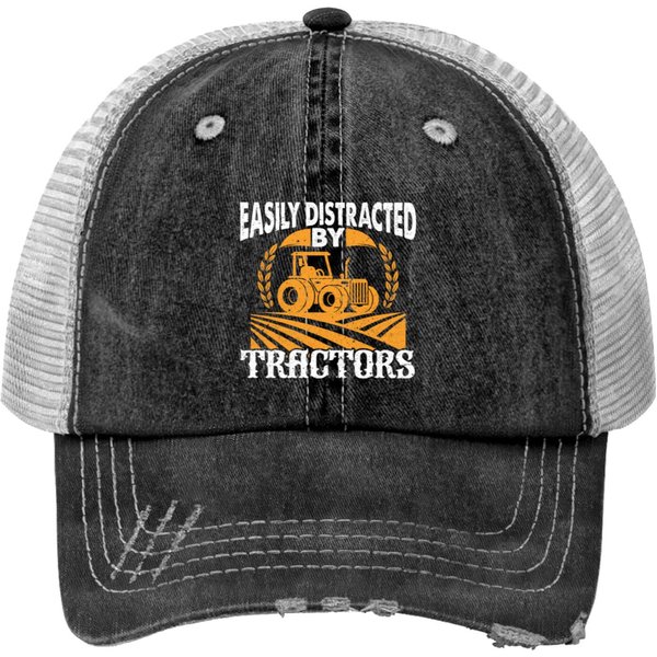 Easily Distracted By Tractors Print Trucker Hats-image
