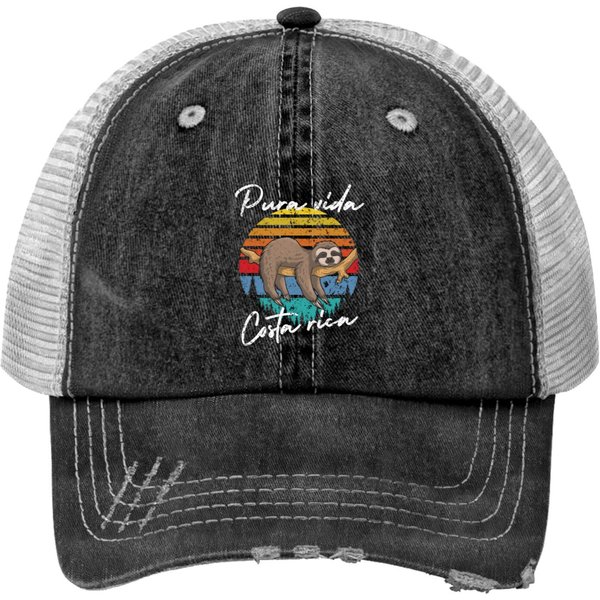 Pura Vida Costa Rica Vintage Cute Sleepy Sloth Fun Print Trucker Hats-image