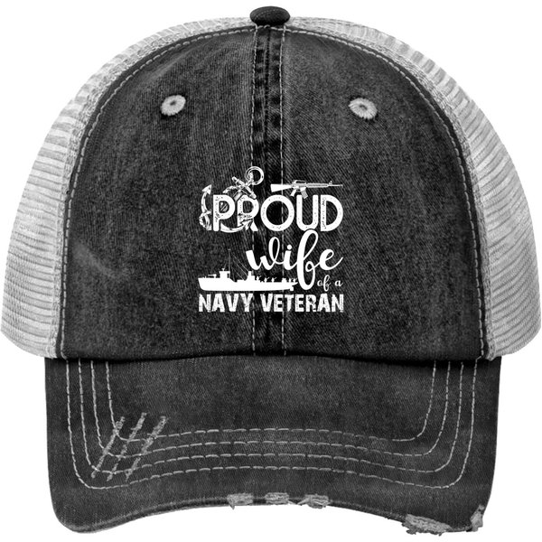 Proud Wife Of A Navy Veteran, Navy,Military,Vet Print Trucker Hats-image