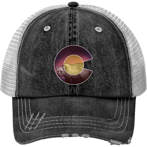 Colorado State Flag Bear Colorado Day Mountains Print Trucker Hats-image
