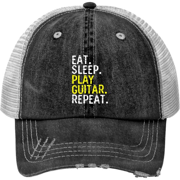 Eat Sleep Play Guitar Repeat Funny Guitarist Print Trucker Hats-image