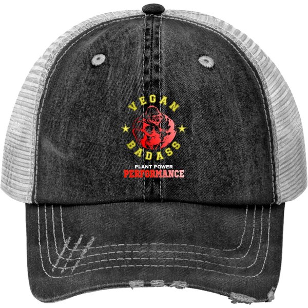 Vegan Badass Gorilla Weightlifter - Powerlifter Print Trucker Hats-image