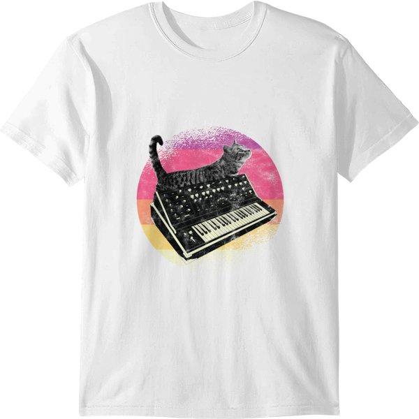 Synthesizer Cat Synth Vintage Keyboard T-Shirt-image