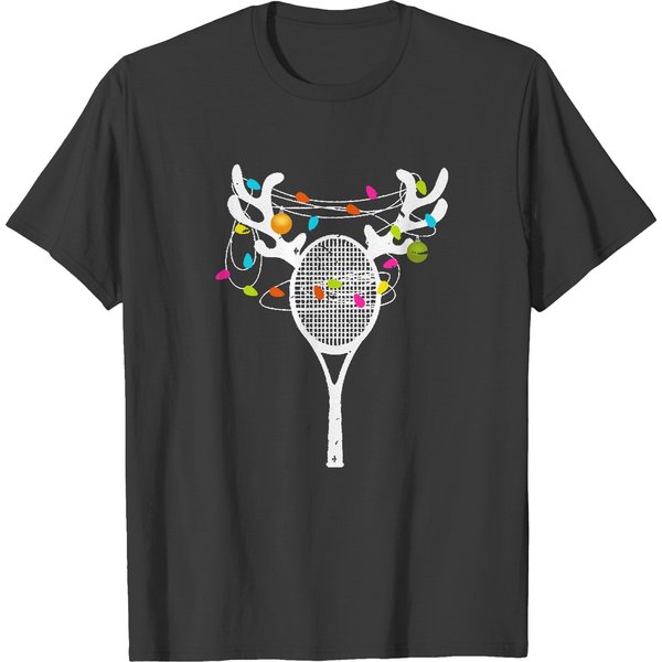 Tennis Christmas Gift Christmas Lights Tennis Racket Funny Xmas T-Shirts-image