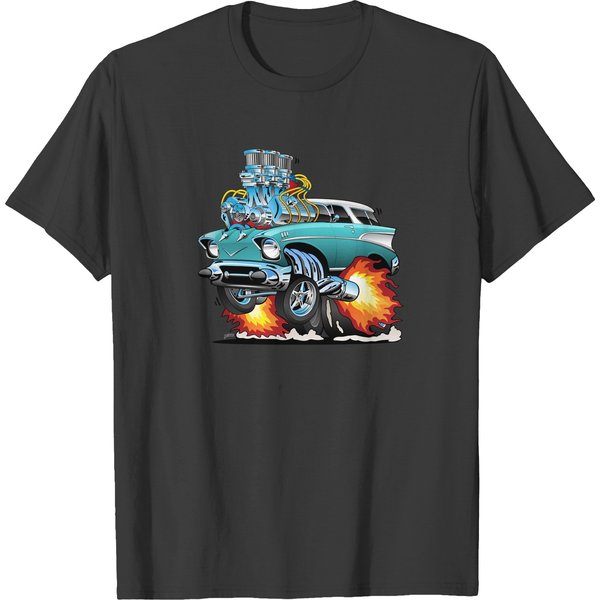 Classic Fifties Hot Rod Muscle Car Cartoon T-Shirts-image