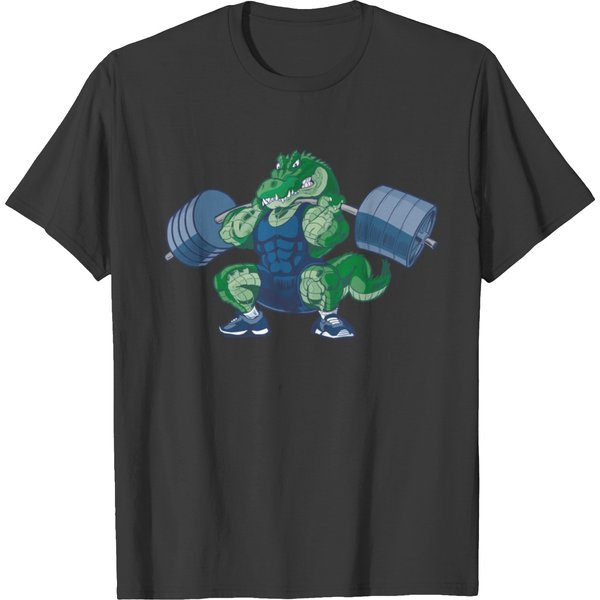 Weight-Lifting-Alligator-Cartoon T-Shirt-image