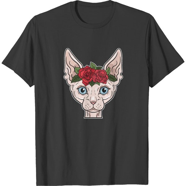 Sphynx Cat Sphinx Cat Flowers Roses Gift Present T-Shirt-image