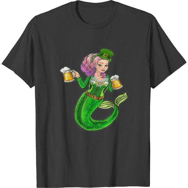 Sexy Mermaid Green Shamrock Irish T Shirt St Patri T-Shirt-image