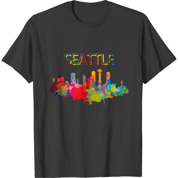 Seattle Colorful Washington Building Art Usa T-Shirt-image