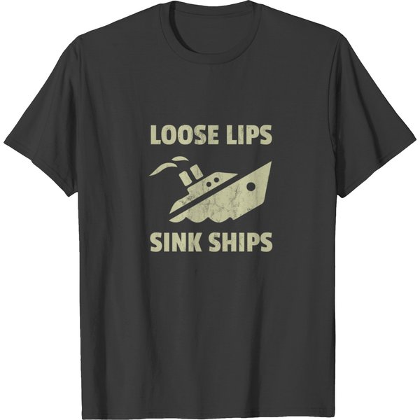 Vintage Loose Lips Sink Ships Design T-Shirt-image