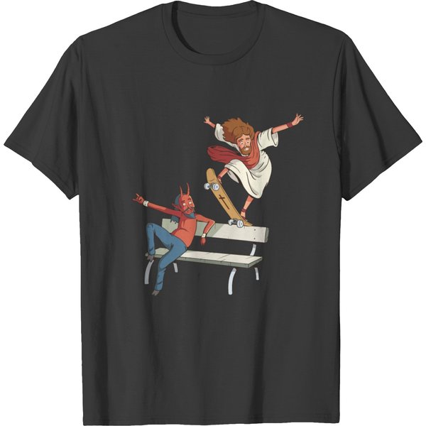 Jesus Skater Skateboard Devil Devilish Cartoon T-Shirt-image