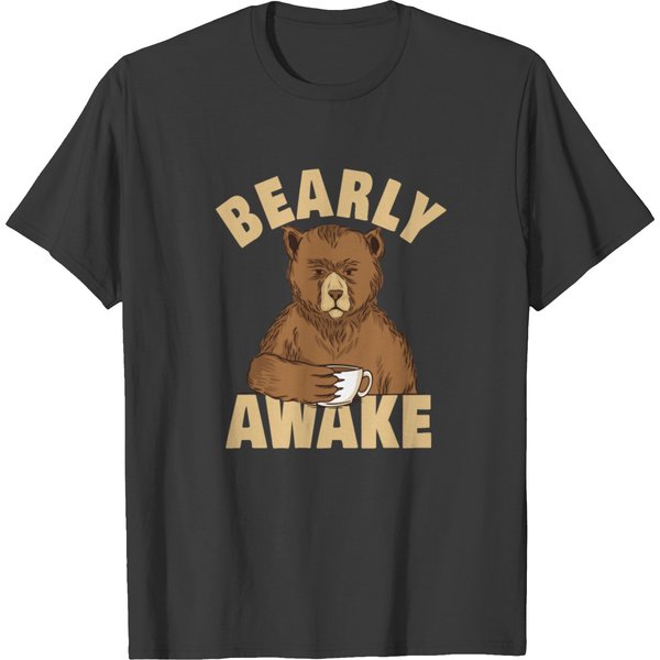 Funny Bear Pun Bearly Awake Coffee T-Shirt-image
