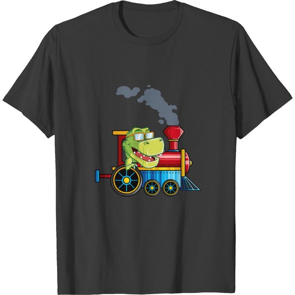 Funny Dinosaur Riding A Train Tyrannosaurus Dino B T-Shirt-image
