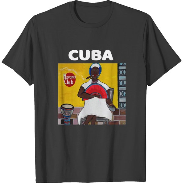 Black Afro Cuban Lady Fan Drum Cuban Cigar Havana T-Shirt-image