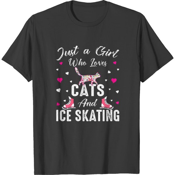 Just A Girl Who Loves Cats And Ice Skating Skate T-Shirt-image