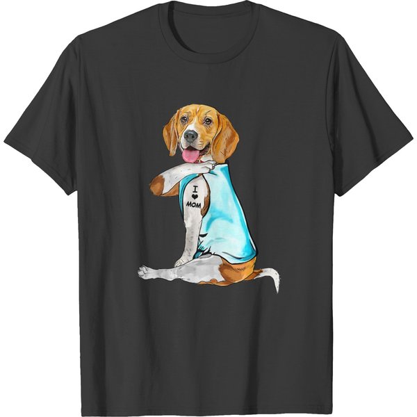 Beagle Tattoos I Love Mom Sitting Gift Mothers T-Shirt-image