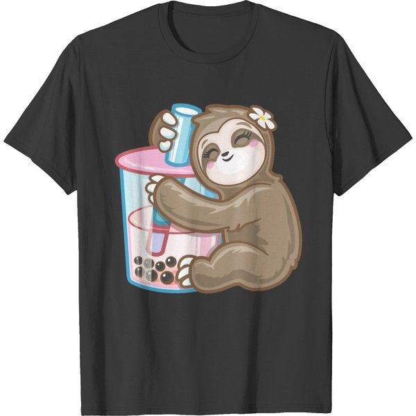 Cute Sloth Boba Bubble Milk Tea Kawaii Girl Food T-Shirt-image