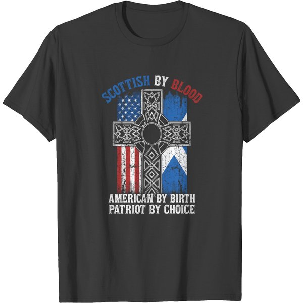 Scottish By Blood American By Birth Cross Flag T-Shirt-image