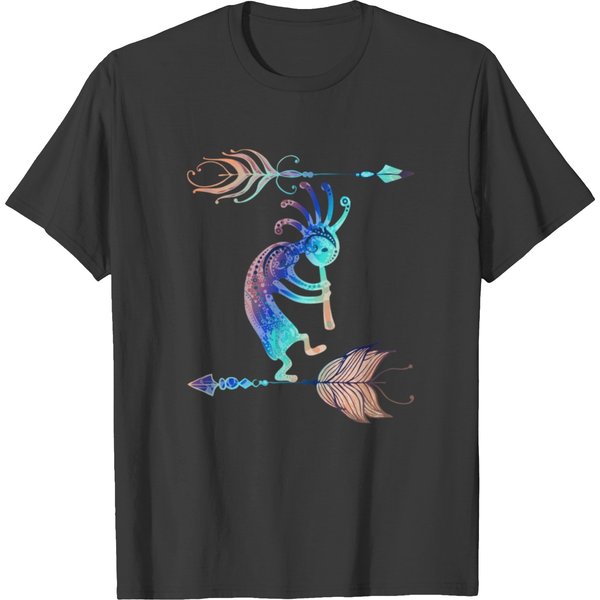 Native American Kokopelli With Two Feathers 2 T-Shirt-image