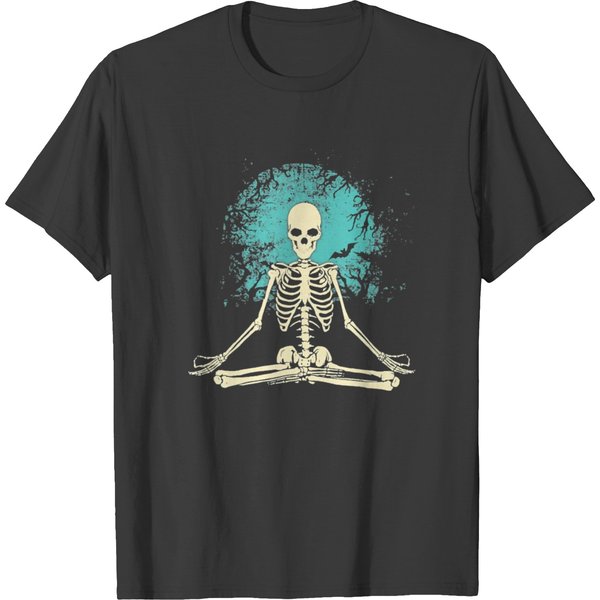 Meditating Skeleton Yoga Halloween Moon Costume T-Shirt-image