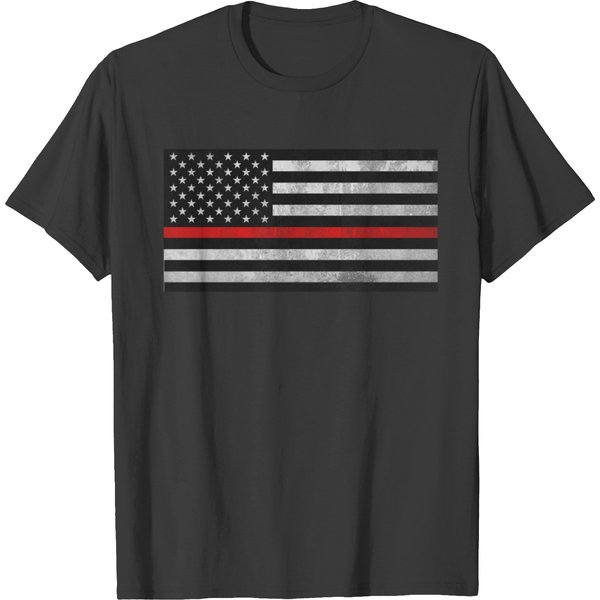 Black American Flag With Red Stripe- Thin Line Us T-Shirt-image