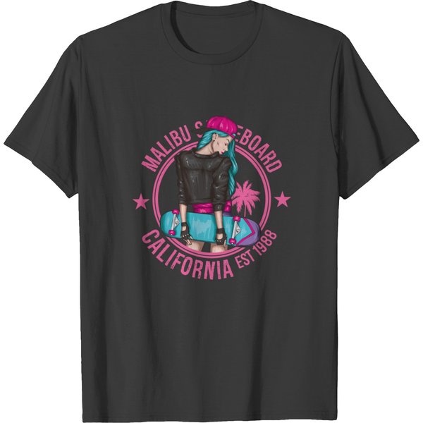 California Malibu Skateboard Skater Girl T-Shirt-image