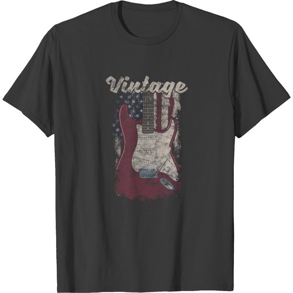 Vintage Guitar Player American Flag Guitarist Gift T-Shirt-image