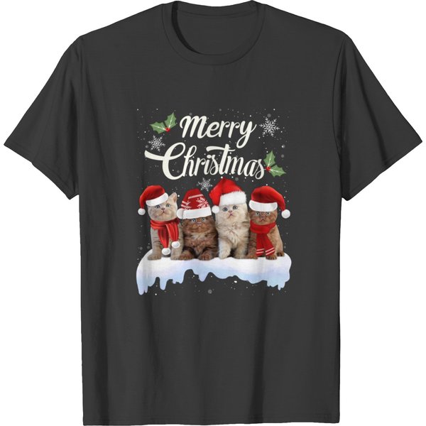 Merry Christmas Kitten Cat Kitty Santa Hat Xmas T-Shirt-image