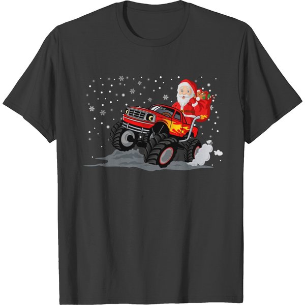Christmas Santa Claus Riding In Truck Boys T-Shirt-image