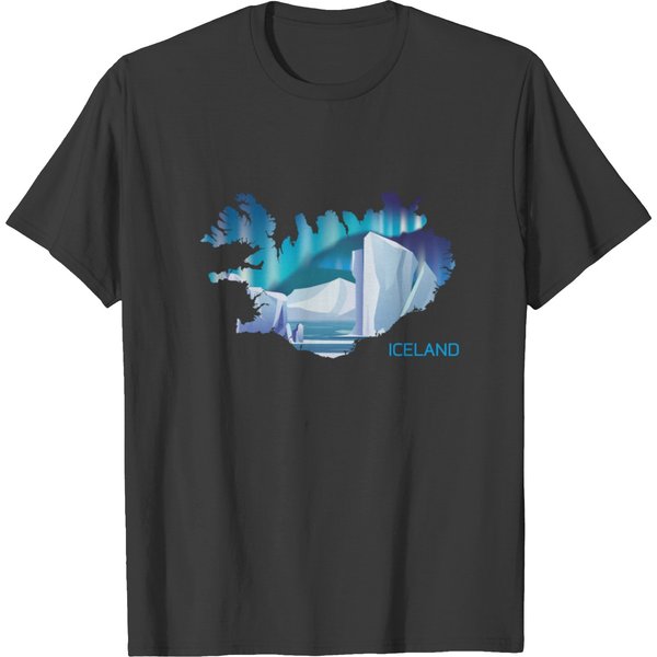 Map Of Iceland With And Northern Lights T-Shirt-image