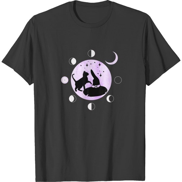 Cat Moon Phases T For Women Black Cat Moon ,Witch T-Shirt-image