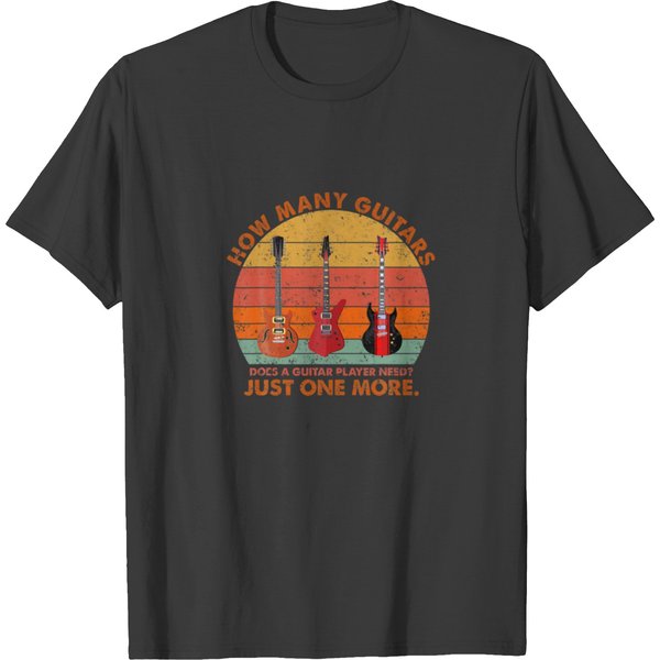 How Many Guitars For Men Vintage Music Guitar Play T-Shirt-image