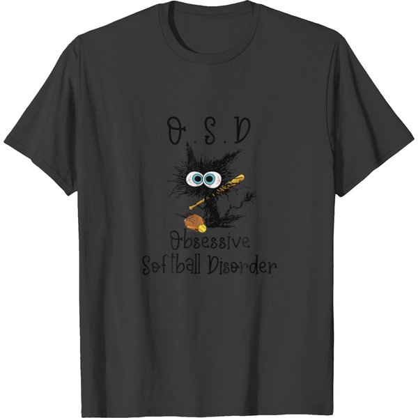 Funny Black Cat Softball - O.S.D Obsessive Softbal T-Shirt-image