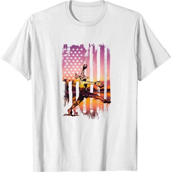 Softball Pitcher American Flag T-Shirt-image