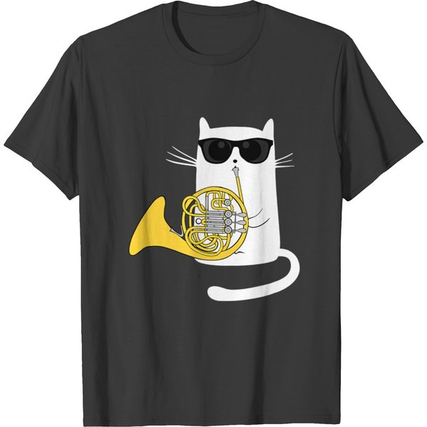 Cats Funny Jazz Cat Wearing Sunglasses Playing French Horn T-shirts